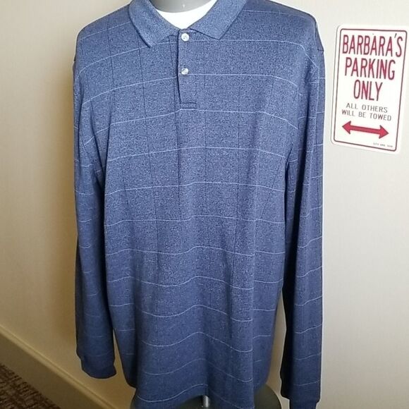 VAN HEUSEN FLEX BLUE LONG SLEEVE CASUAL POLO - Picture 1 of 6